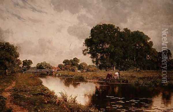 On The Lambourn, Newbury, Berkshire Oil Painting - Edward Wilkins Waite