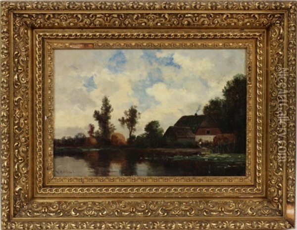 Cottage On Forest Lake Oil Painting - William Henry Hilliard
