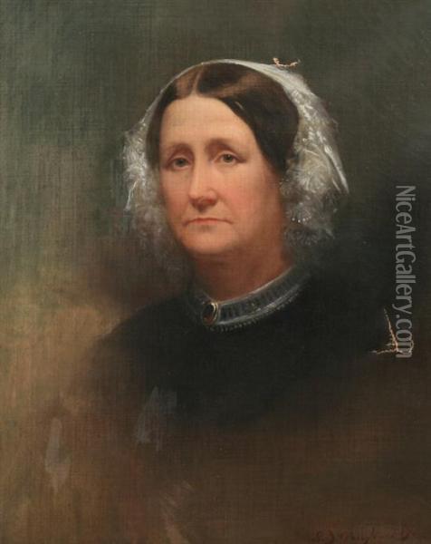 Portrait Of A Woman In Lace Bonnet Oil Painting - Samuel B. Waugh