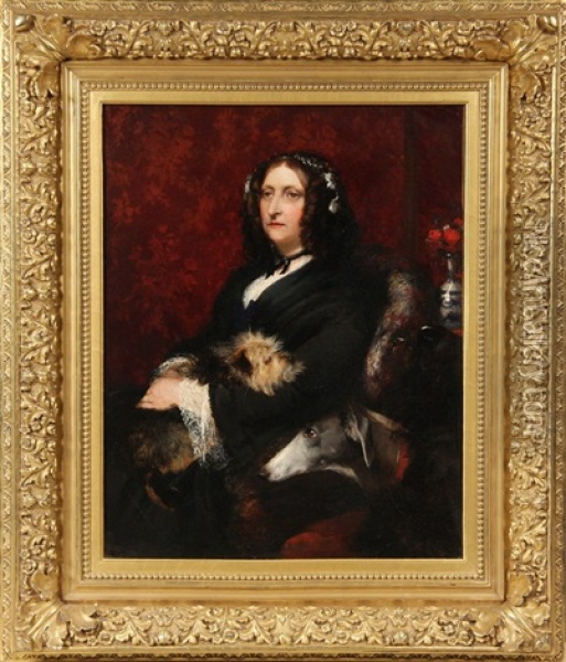 Portrait Of George Eliot With Her Beloved Dogs Oil Painting - Samuel Laurence