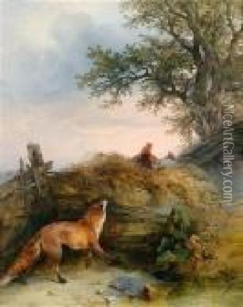 Ein Fuchs Auf Huhner Lauernd Oil Painting - Friedrich Gauermann