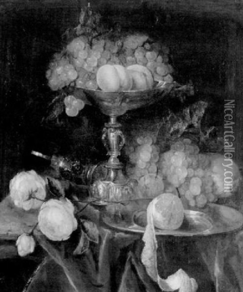 Blumen- Und Fruchtstilleben Mit Silberpokal Oil Painting - Abraham van Beyeren