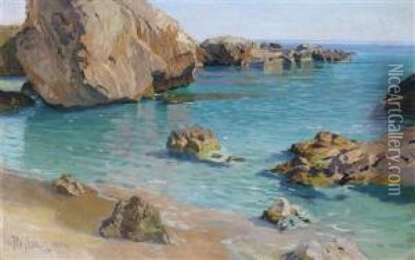 View Of The Coast Near Capri Oil Painting - Paul von Spaun