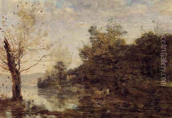 Cowherd by the Water Oil Painting - Jean-Baptiste-Camille Corot