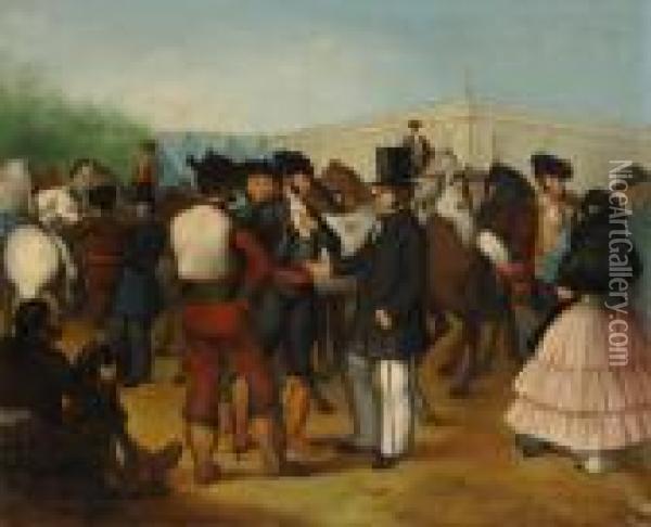 La Foire Aux Chevaux A Seville Oil Painting - Adolf von Becker