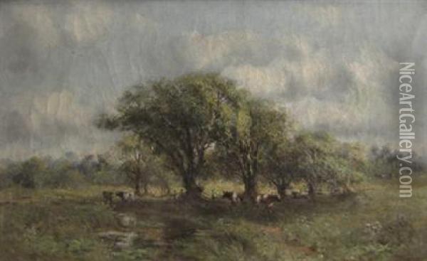 Landscape With Cattle Oil Painting - Jons