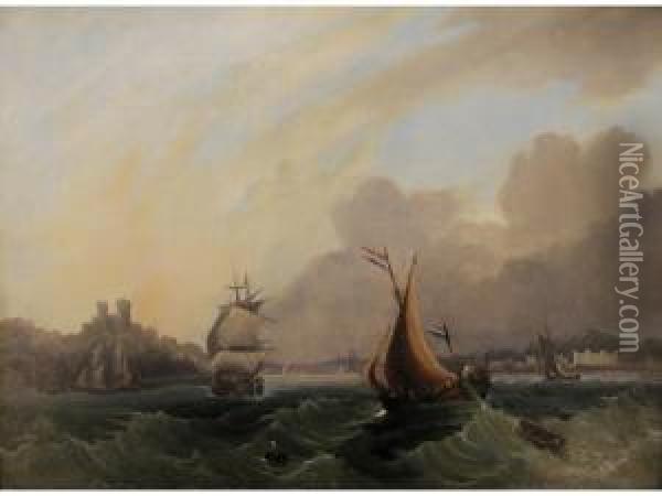 Dutch Vessels And Other Shipping In An Estuary Oil Painting - Frederick Calvert