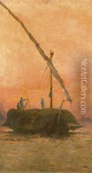 Arrivee Au Port D'anvers Au Soleil Couchant Oil Painting - Lepic