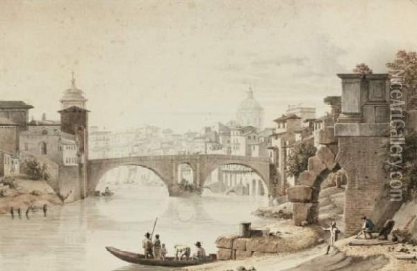 Vue Du Pont Des Quatre Tetes A Rome
 Aquarelle Oil Painting - Victor-Jean Nicolle