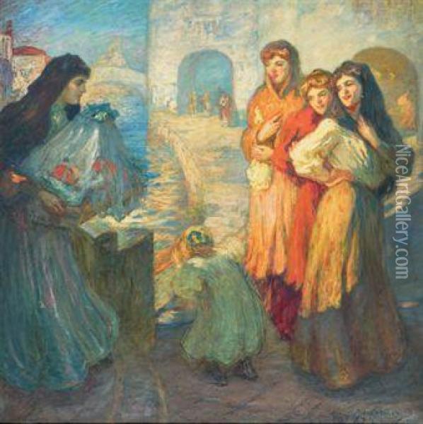 Les Curieuses Oil Painting - Augustus B. Koopman