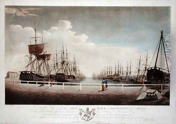 A West View of the New Dock at Kingston upon Hull, 1786 Oil Painting - Robert Thew