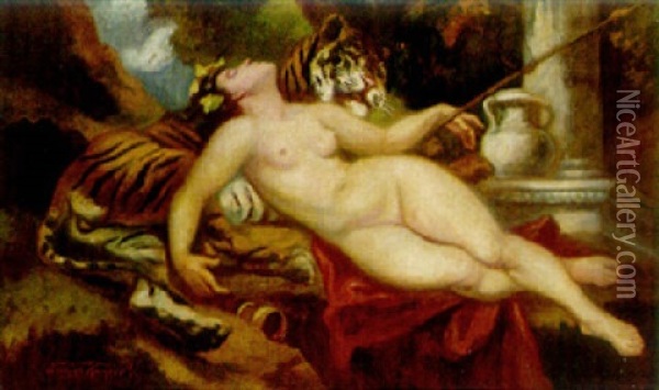 A Bacchante Reclining On A Tiger Oil Painting - Victor Tardos-Krenner