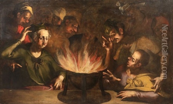 Gueux Se Chauffant Autour D'un Brasero Oil Painting - Pietro della Vecchia