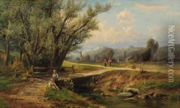 Family Outing By The River Oil Painting - Philipp Weber