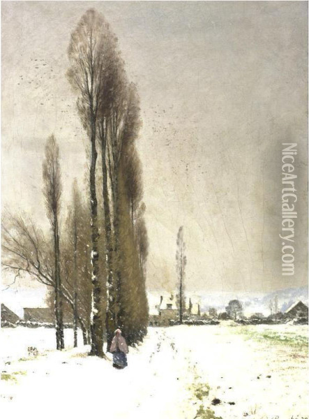 A Village In Winter Oil Painting - Louis Alexandre Bouche