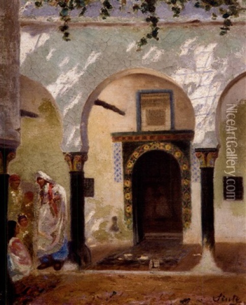 Femmes Devant Une Maison Oil Painting - Joseph Sintes