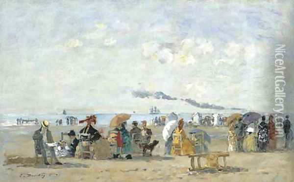 Trouville, Scene de plage Oil Painting - Eugene Boudin