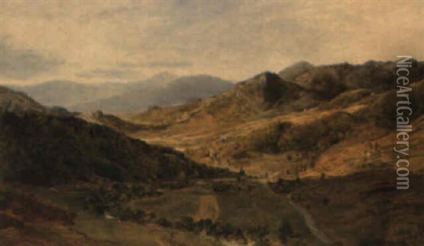 A View In The Welsh Mountains Oil Painting - Sidney Richard Percy