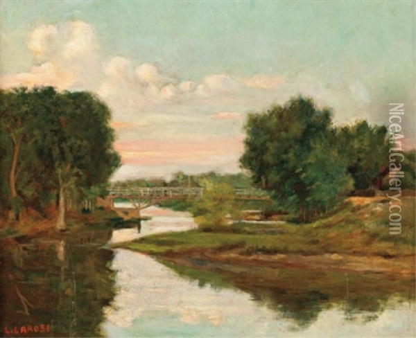 The River Crossing, Sunset Oil Painting - Ludger Larose