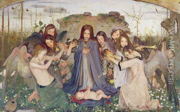 Madonna and Child with Angels, c.1925 Oil Painting - Mark Lancelot Symons