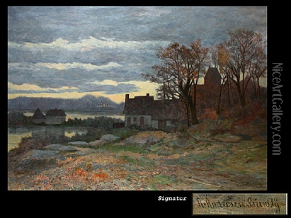 Gehoft Am See In Herbststimmung Oil Painting - Anders Andersen-Lundby