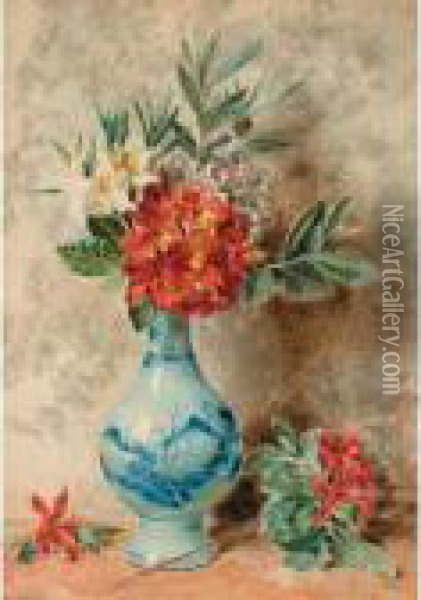Flowers In A Vase Oil Painting - William Henry Hunt