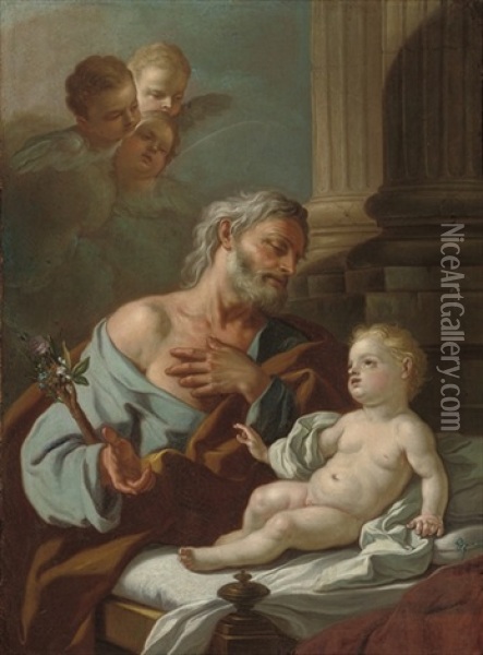 Saint Joseph With The Infant Christ Child Oil Painting - Francesco de Mura
