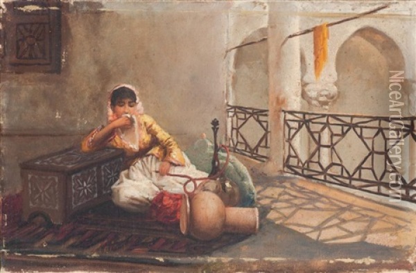 Algerienne Au Narguile Oil Painting - Maxime Noire