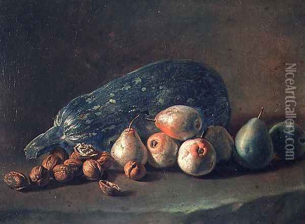 Still Life of Fruit and Nuts Oil Painting - Giacomo Ceruti (Il Pitocchetto)