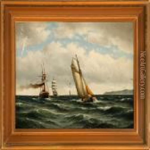 Forskellige Skibe Nord For Kronborg Oil Painting - Carl Ludwig Bille