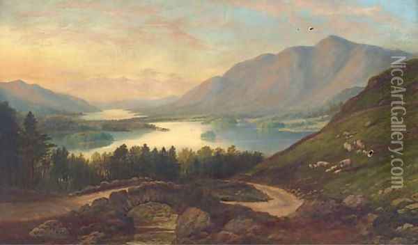 A view across the valley, evening Oil Painting - English School