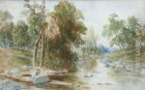 River Landscape Oil Painting - Thomas Shotter Boys