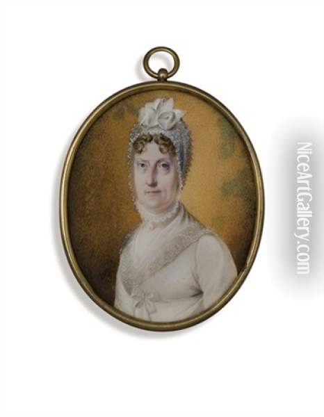 Portrait De Marie-caroline D'autriche, Reine Des Deux-siciles En Robe, Fichu Et Coiffe Blancs Oil Painting - Adalbert Suchy