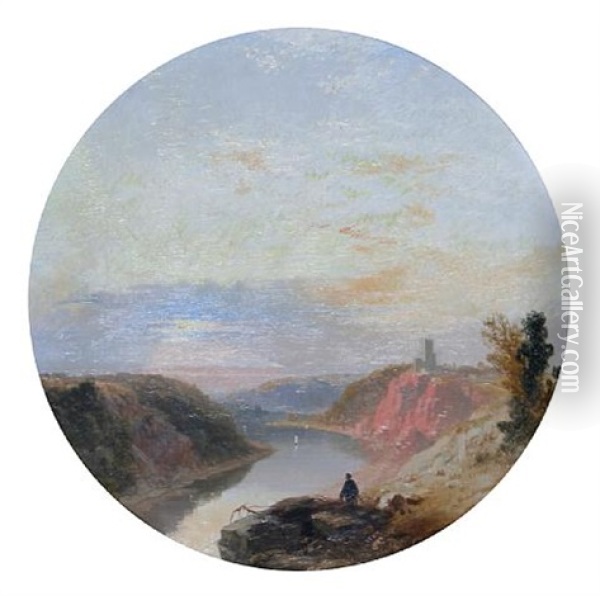 Man Before A Landscape Overlooking A River (river Avon At Clifton?) Oil Painting - James Baker Pyne