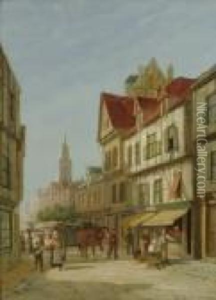 Continental Street Scene Oil Painting - William Raymond Dommersen