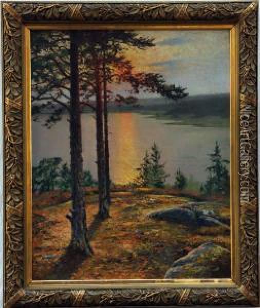 Solnedgang I Skargarden Oil Painting - August Wilhelm Nikolaus Hagborg