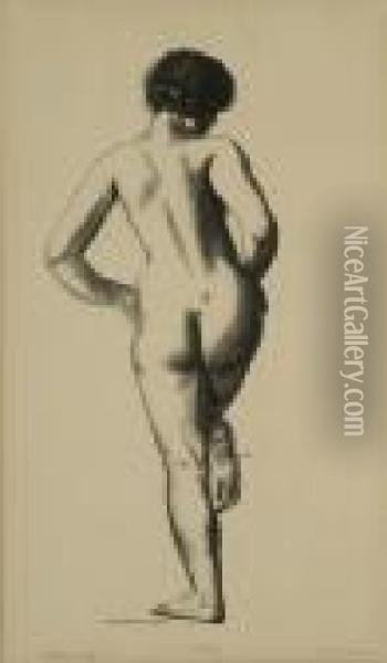 Nude Study, Girl Standing On One Foot Oil Painting - George Wesley Bellows