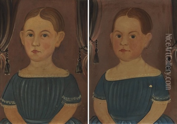 Portrait Of Twin Sisters (2 Works) Oil Painting - William Matthew Prior