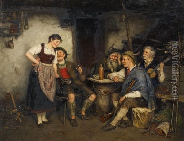 Tiroler Wirtshausszene Oil Painting - Albert Mueller-Lingke