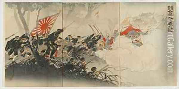 Battle at Jinzhou Meiji era Oil Painting - Ogata Gekko