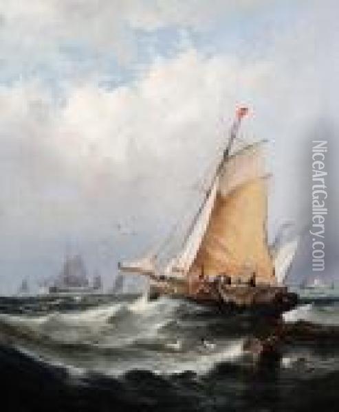 Fishing Boats On A Breezy Day, A Pair Oil Painting - William Callow