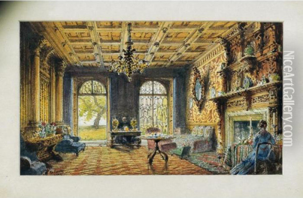 Interno Di South Lodge, La Casa Di Violet Hunt; Il Grande Salone Oil Painting - Gabriele Carelli