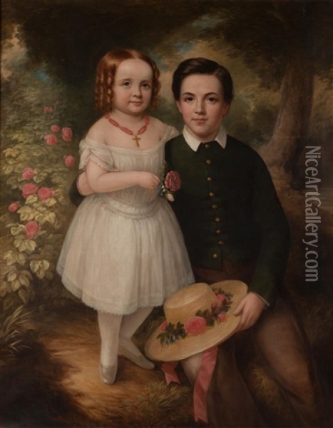 Portrait Of A Boy And Girl Oil Painting - Henry Cheever Pratt