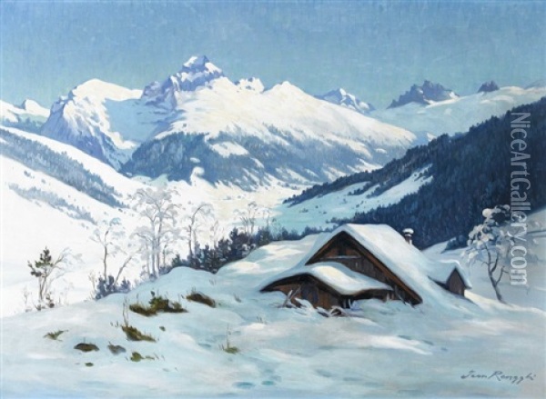 Winterlandschaft Bei Engelberg Mit Dem Hahnen Oil Painting - Jean Joseph Seraphin Renggli the Younger
