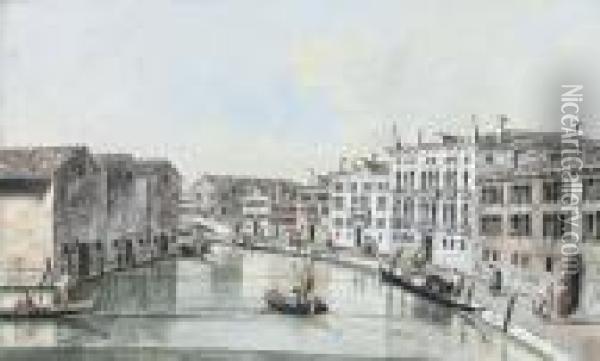 A View Of A Canal In Venice Oil Painting - Giacomo Guardi
