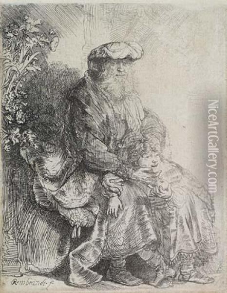 Abraham Caressing Isaac Oil Painting - Rembrandt Van Rijn
