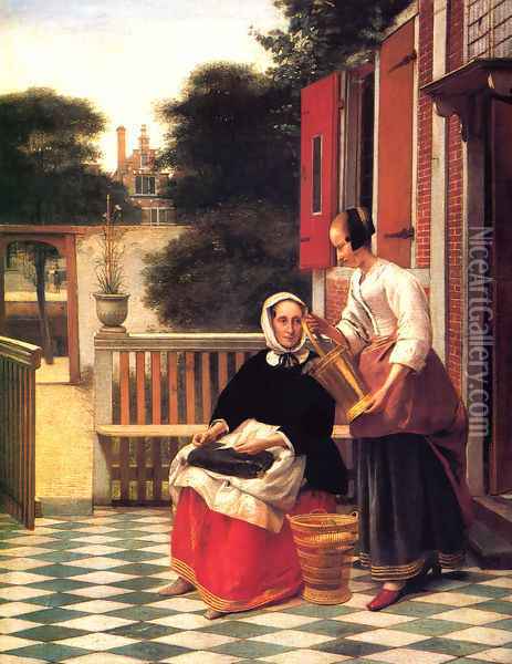 A Mistress and Her Servant Oil Painting - Pieter De Hooch