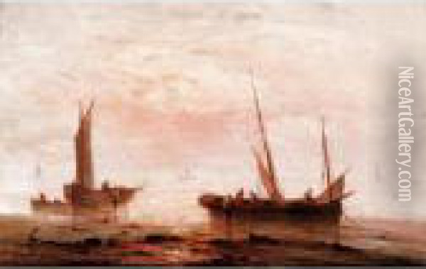 Fishing Boats At Sunset Oil Painting - Herminie Gudin