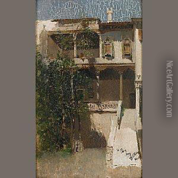 A Venetian Courtyard Oil Painting - Robert Frederick Blum