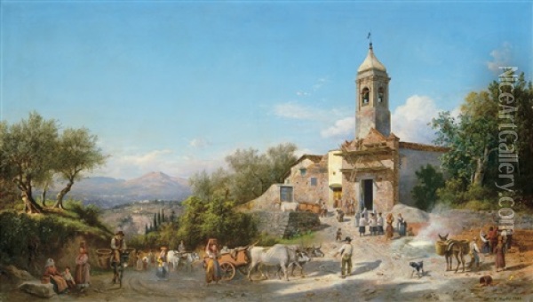Building A Church Oil Painting - Karoly Marko the Younger